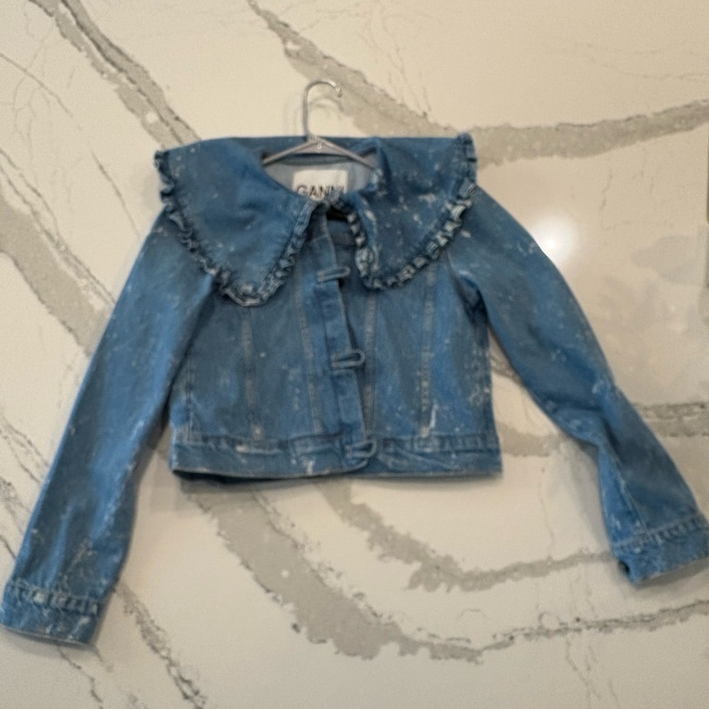GANNI Denim Jacket with Ruffle Collar - Picture 4 of 8